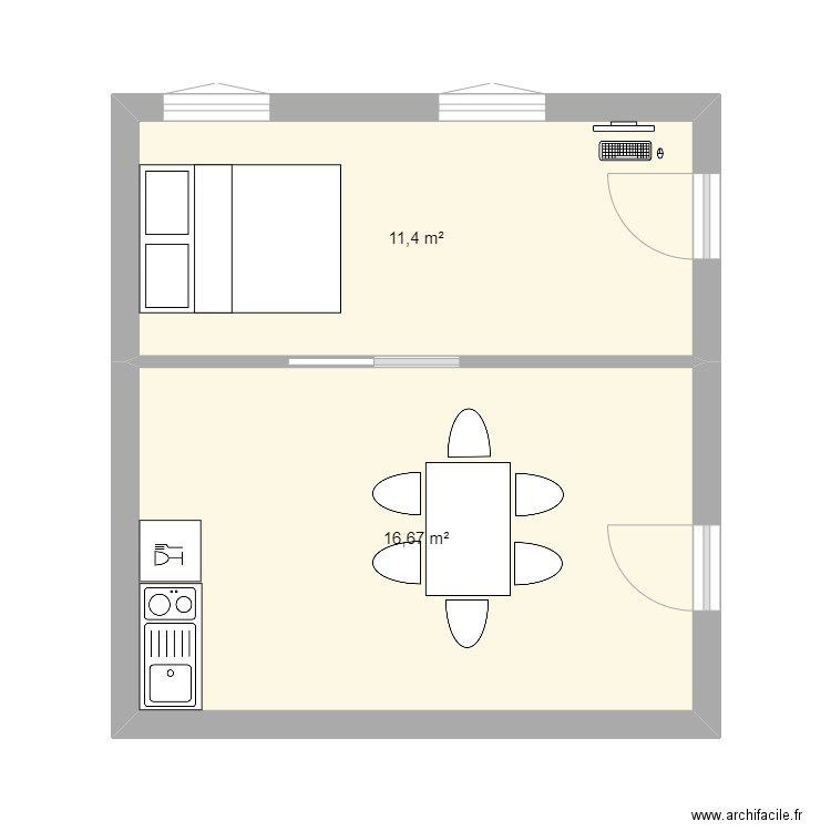 Bar sur Loup Etage 1. Plan de 2 pièces et 28 m2