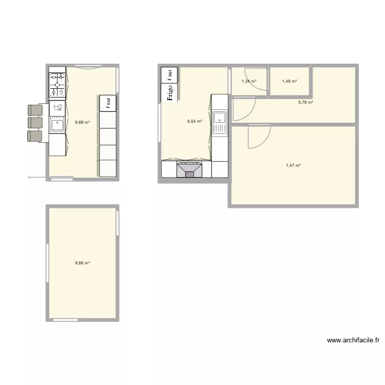 cuisine FISCHBACH. Plan de 7  et 50 m²