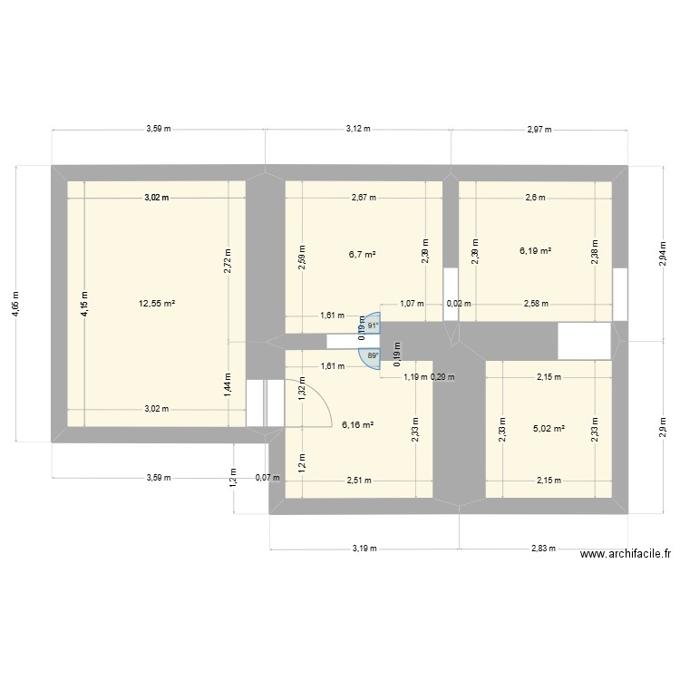 Test plan maison. Plan de 5 pièces et 37 m2
