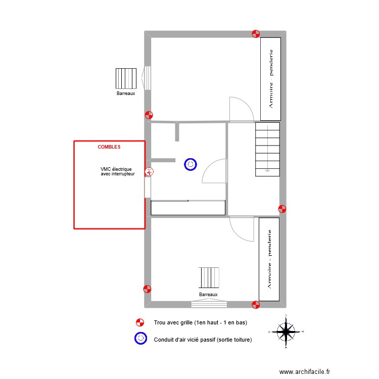 ETAGE CIRCULATION AIR. Plan de 3 pièces et 44 m2