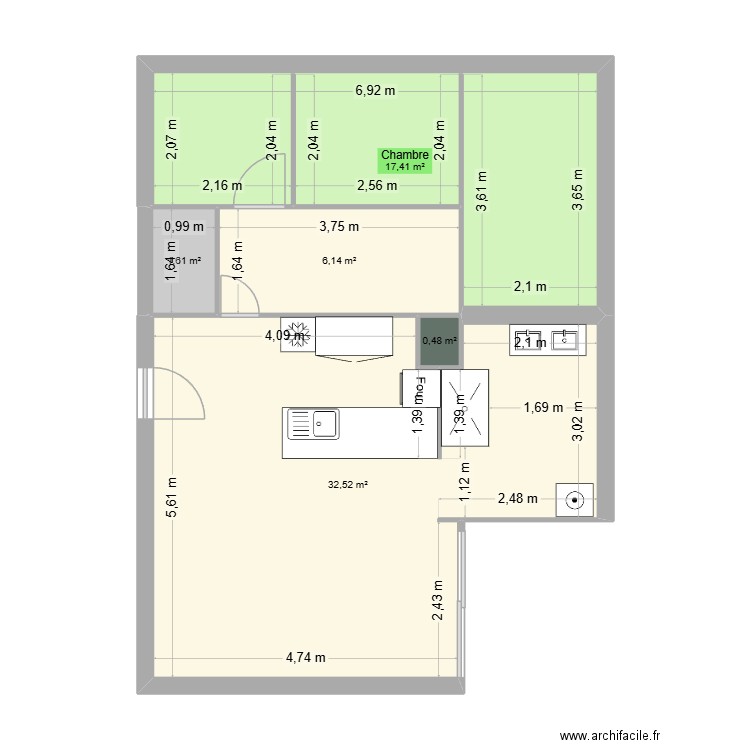 plan sophie  rénové. Plan de 5 pièces et 58 m2