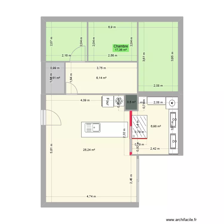 plan sophie  r&eacute;nov&eacute;. Plan de 6  et 58 m²