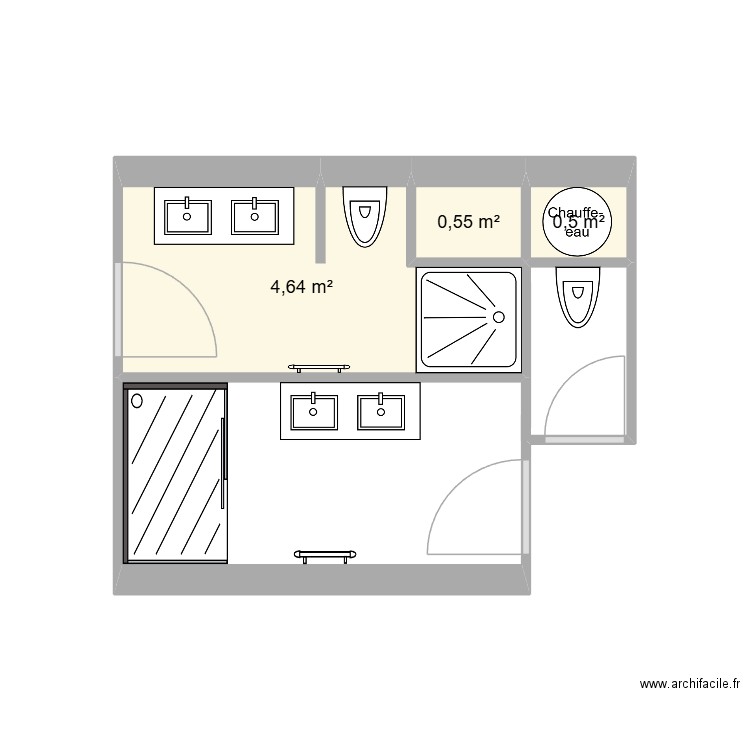projet SDB Duet. Plan de 3 pièces et 6 m2