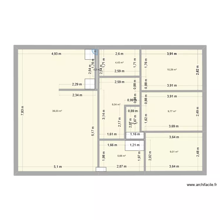 carine et romain. Plan de 9 pièces et 89 m²