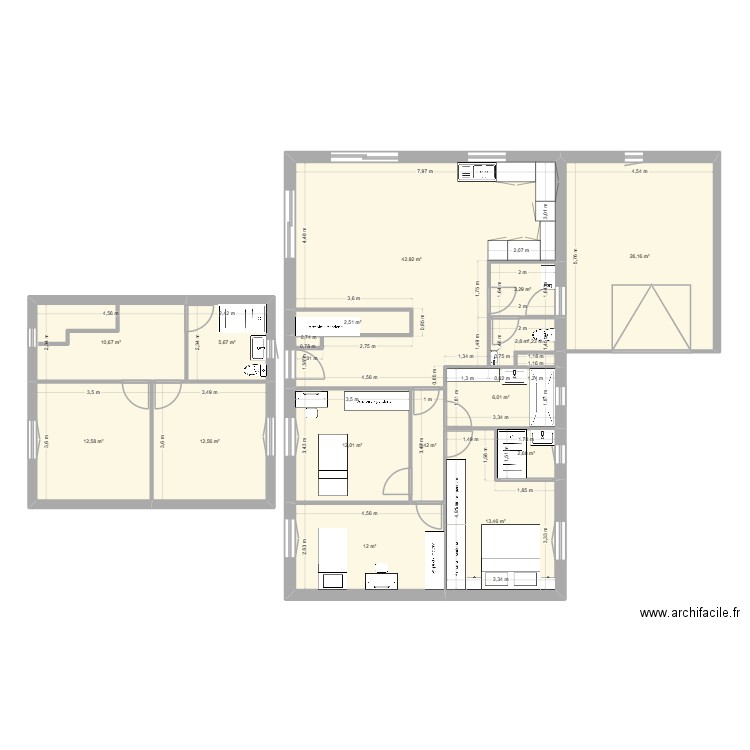 maison 3. Plan de 15 pièces et 169 m2