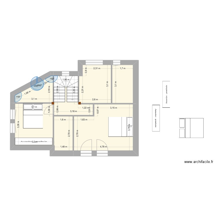 CORDERIE R+1. Plan de 4 pièces et 56 m2