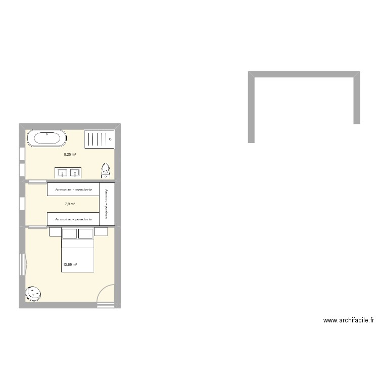 caca. Plan de 3 pièces et 31 m2