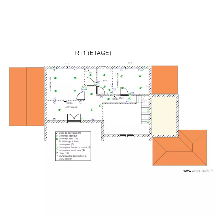 GUETTET ETAGE. Plan de 1  et 11 m²