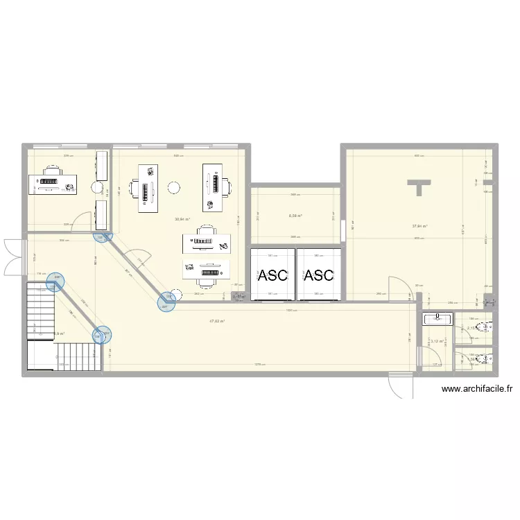 Reception Androm&egrave;de Bureaux. Plan de 