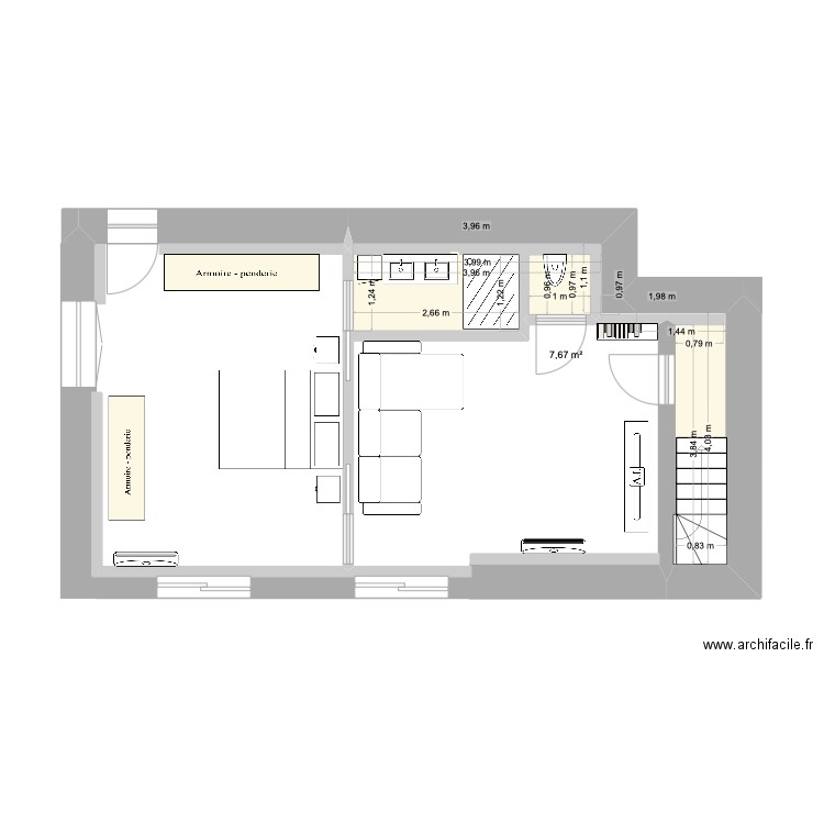 Extension 1. Plan de 1 pièce et 8 m2
