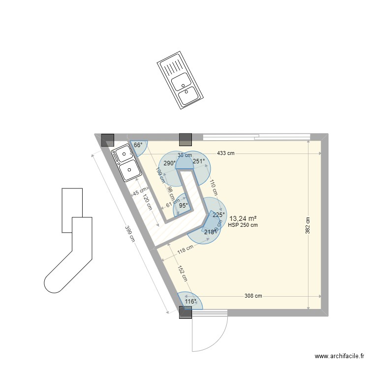 Salim Boutabza Cafe. Plan de 2 pièces et 15 m2