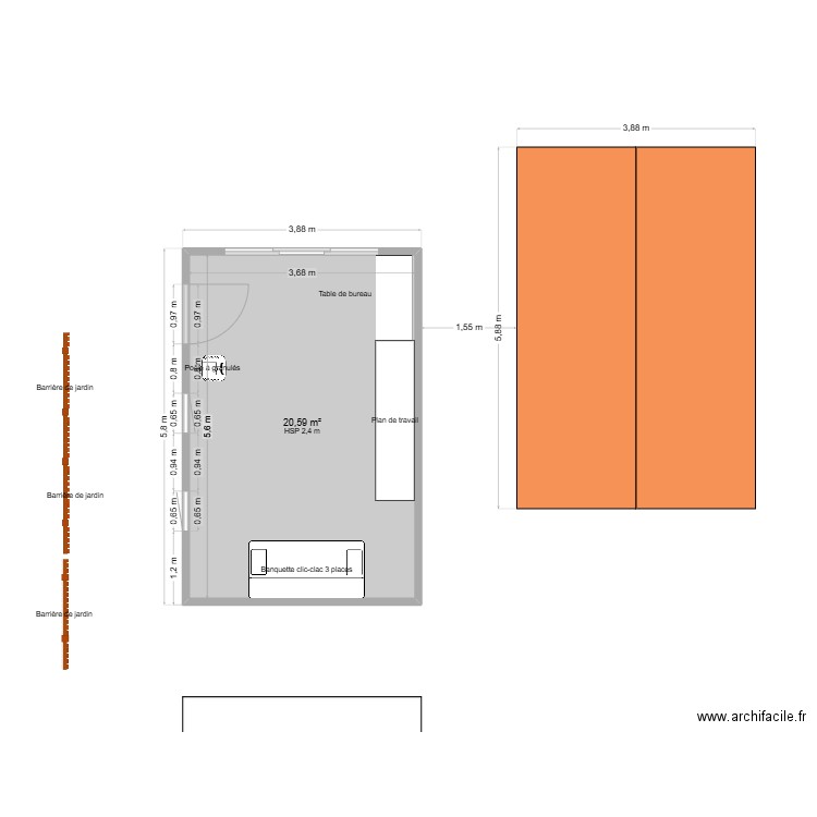 abri de jardin. Plan de 1 pièce et 21 m2