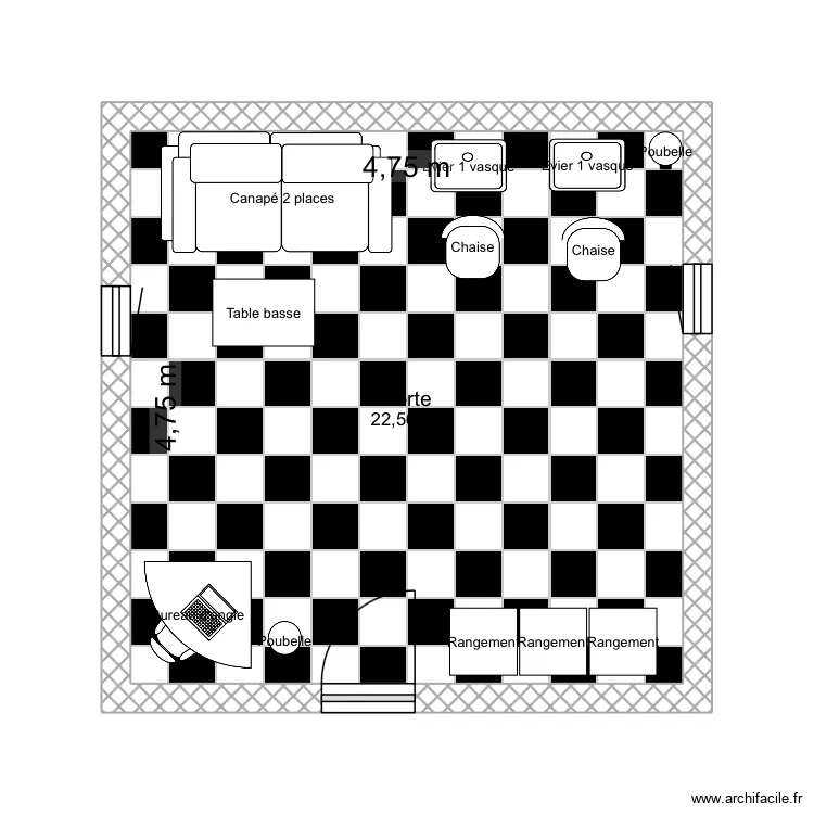Plan salon. Plan de 1  et 23 m²