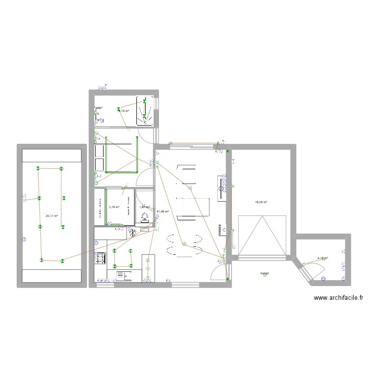 élec. Plan de 9 pièces et 114 m2