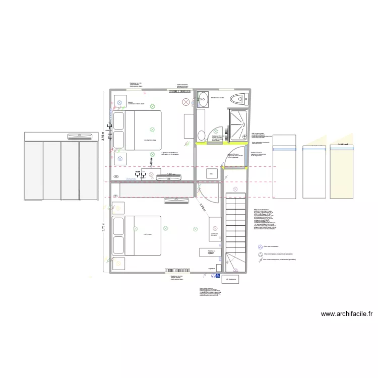 Remise: 2 chambres + SDB projet 3/répartition 2. Plan de 15 et 46 m² Remise: 2 chambres + SDB projet 3/répartition 2. Plan de 15 et 46 m²