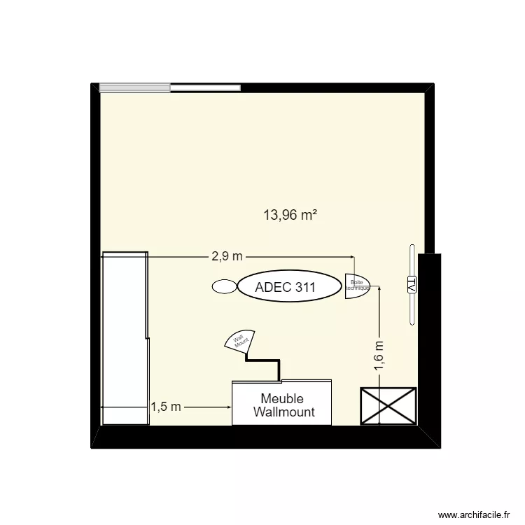 Dr Lemouzy V1. Plan de 1 pièce et 14 m²