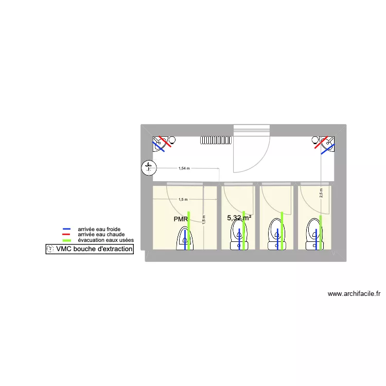 Sanitaires eau. Plan de 