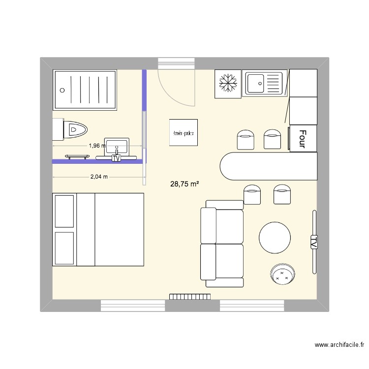 WISSANT 2 V2. Plan de 1 pièce et 29 m2