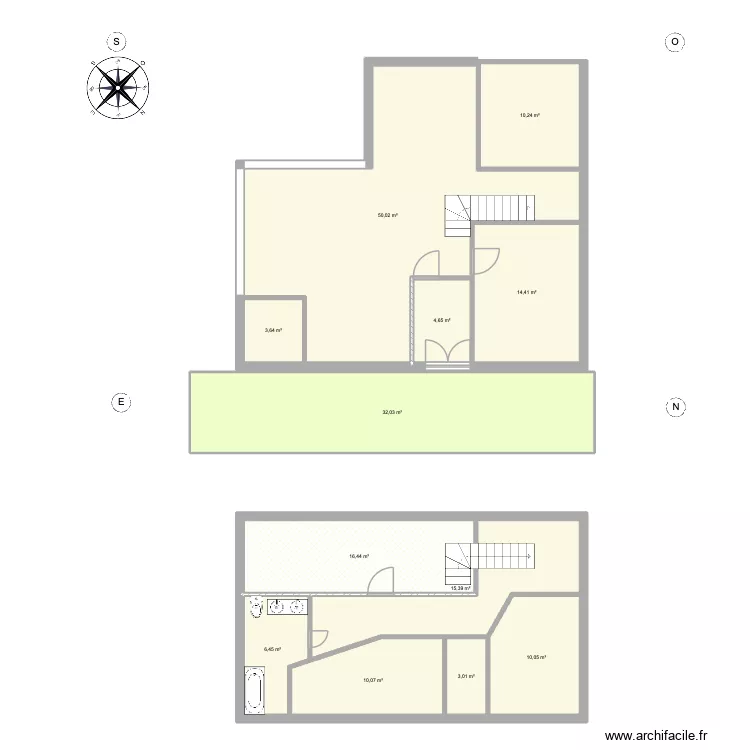 Grange. Plan de 12 pièces et 176 m²