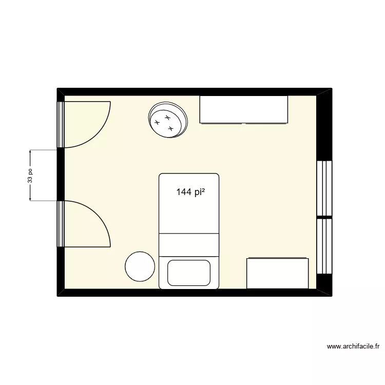 Toutant Am&eacute;nagement Chambre. Plan de 1 Pièce et 13 m²