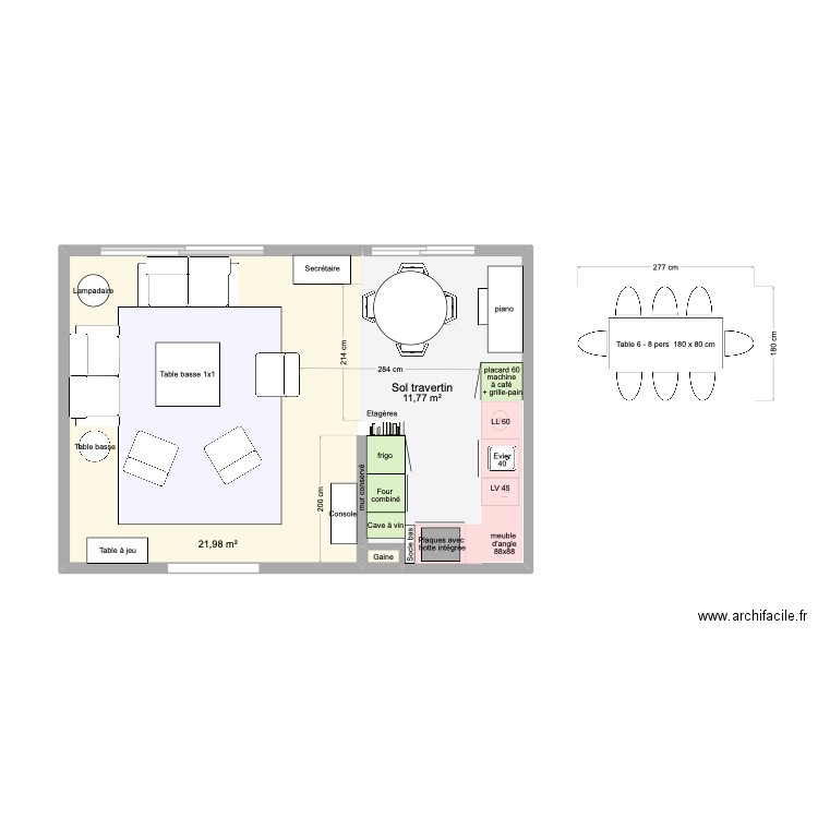 solution 1ter > placard 60 et LL. Plan de 3 pièces et 34 m2