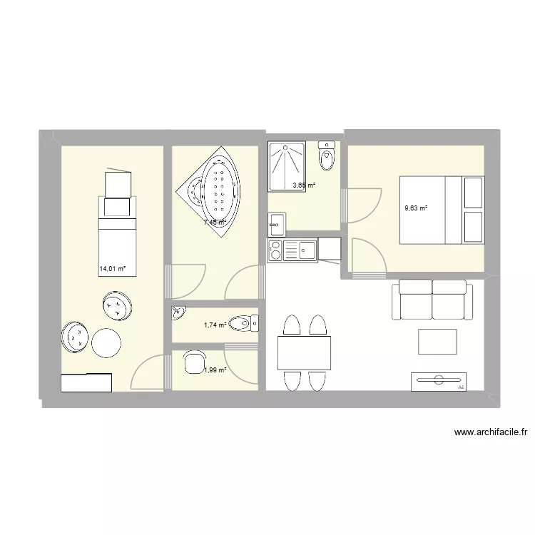 studio cabinet. Plan de 6  et 39 m²