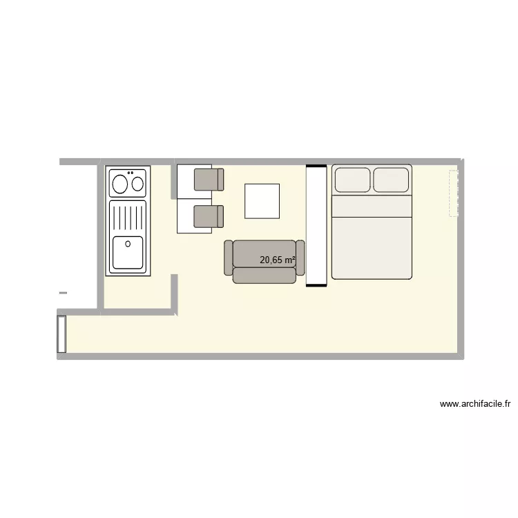 Studio. Plan de 1  et 21 m²