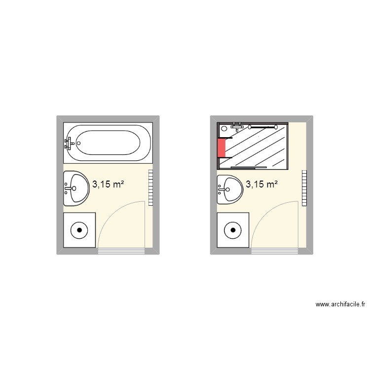 B .H. Plan de 2 pièces et 6 m2