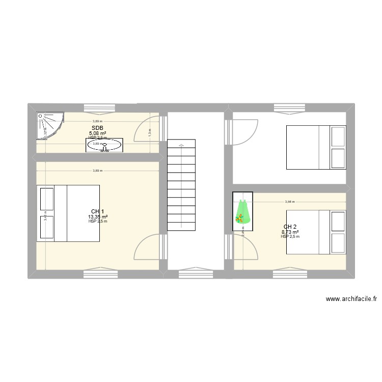 Merlemont R+1. Plan de 3 pièces et 27 m2