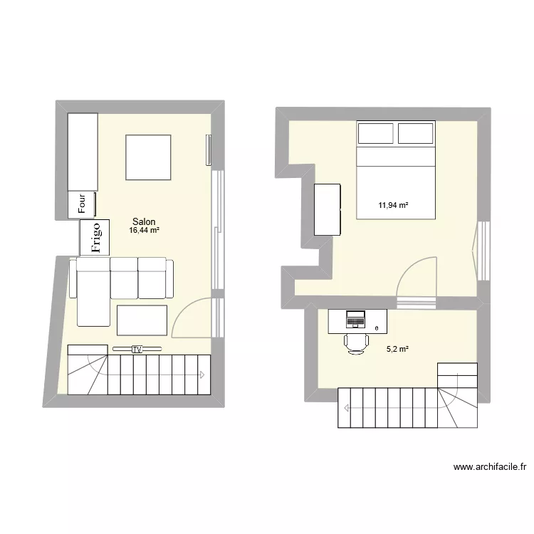 Appartement Chevreuse. Plan de 3  et 34 m²