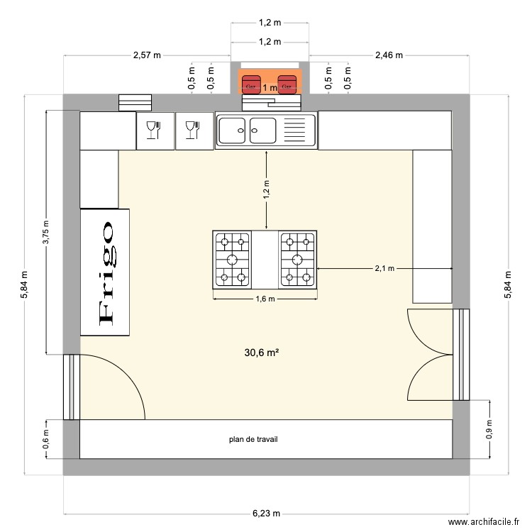 plan ABRIS GAZ CUISINE. Plan de 2 pièces et 31 m2