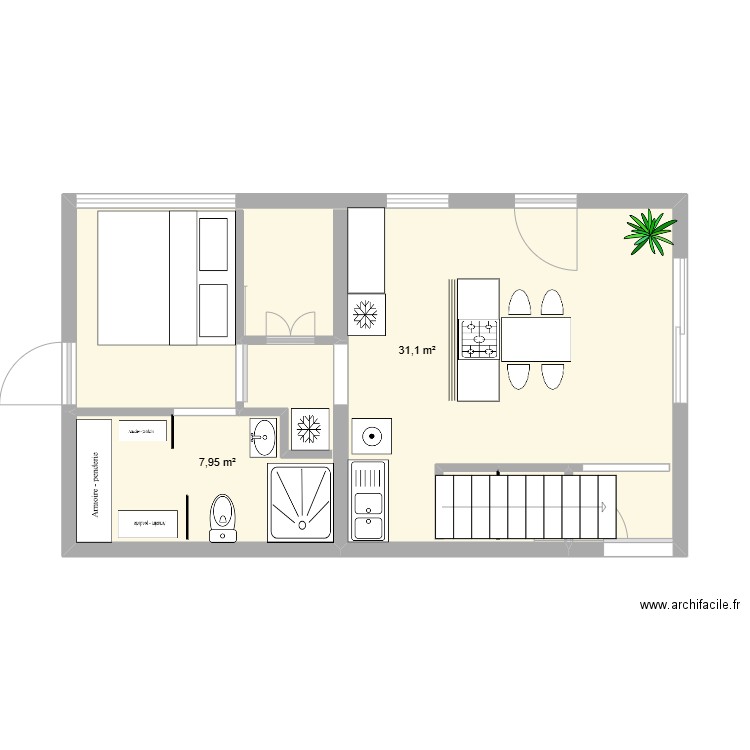 elat. Plan de 2 pièces et 39 m2