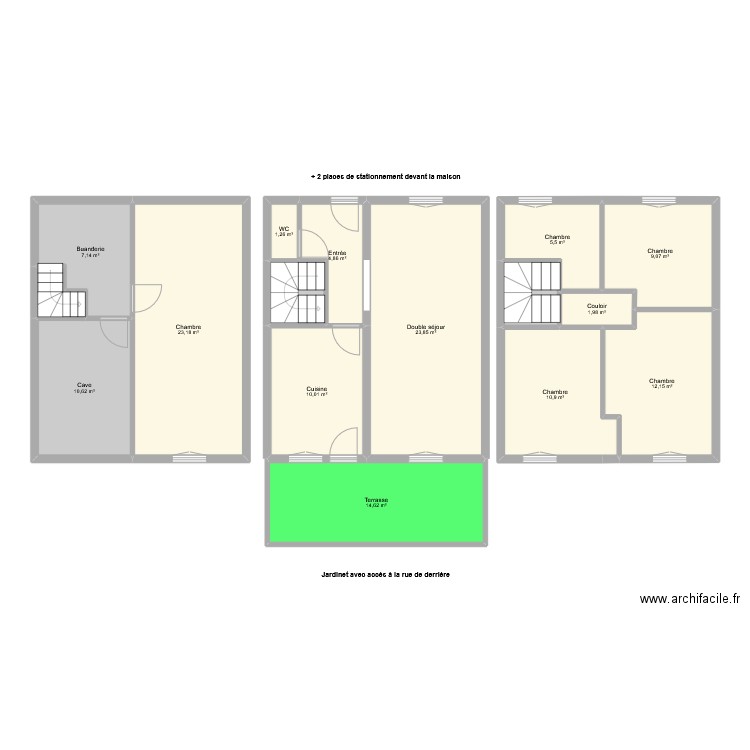 KAISER. Plan de 16 pièces et 142 m2