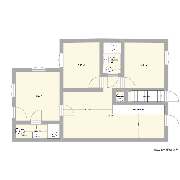 Beaumont. Plan de 8 pièces et 61 m2