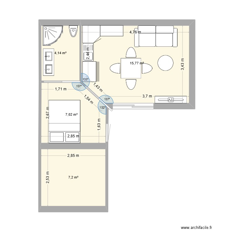 location 24. Plan de 4 pièces et 34 m2