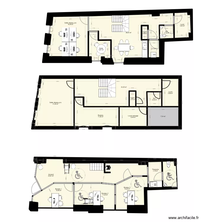 La Rochelle - Projet bureaux RDC V2. Plan de 33 pièces et 248 m²
