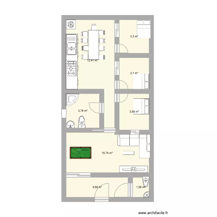 Jhon1. Plan de 8 pièces et 42 m²