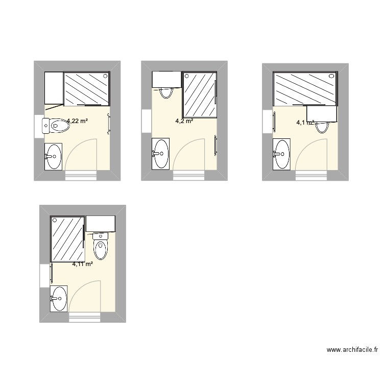 Salle de bain Le Perreux. Plan de 4 pièces et 17 m2