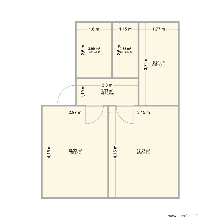 Camille. Plan de 6 pièces et 42 m2