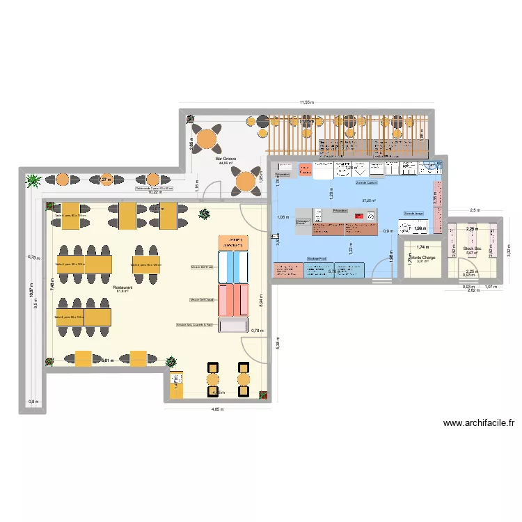 Restaurant ACTIVA. Plan de 5  et 172 m²