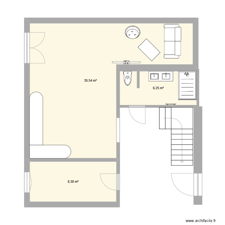 projet maison renovation. Plan de 3 pièces et 50 m2