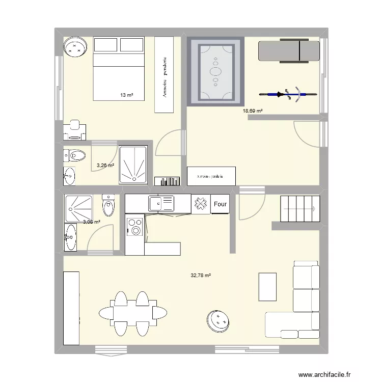 extension. Plan de 5  et 71 m²
