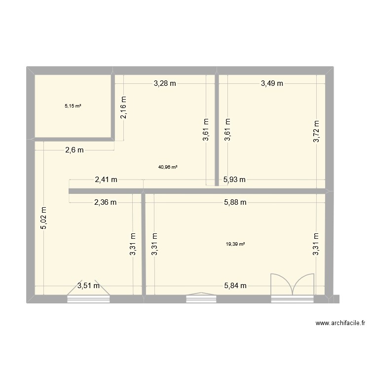 tr1. Plan de 3 pièces et 66 m2