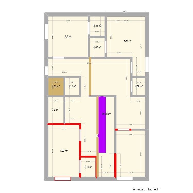 SS Min. Plan de 11 pièces et 72 m2