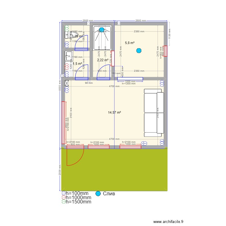 Баня 2м эл. Plan de 6 pièces et 34 m2