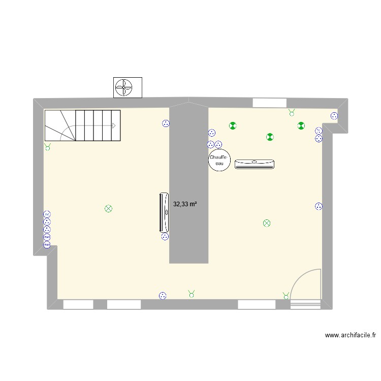 RDC appart 70. Plan de 1 pièce et 32 m2