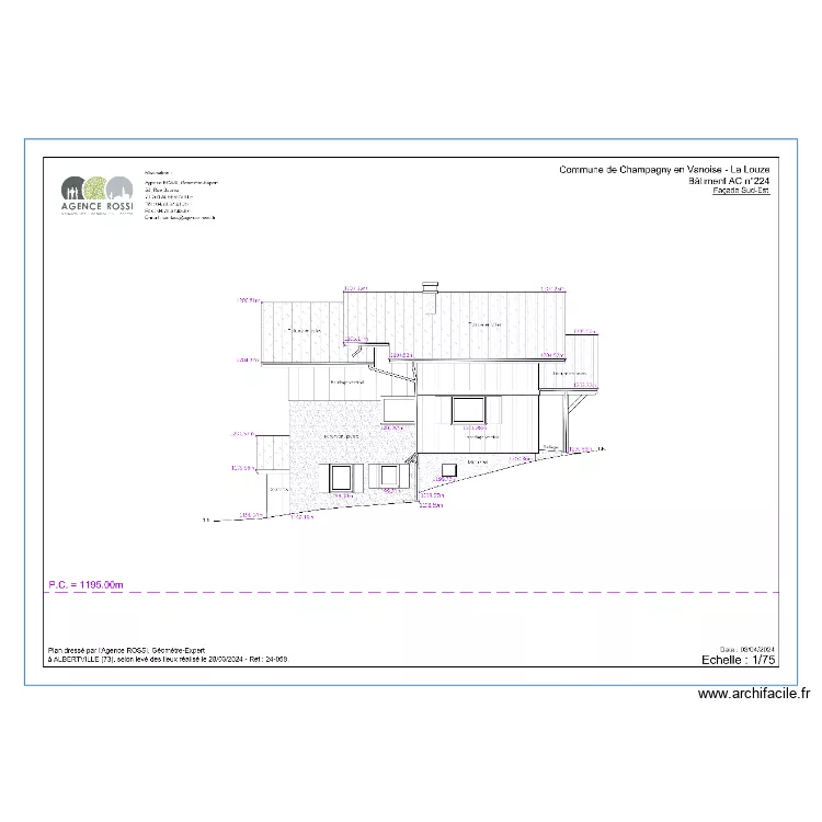Existant Fa&ccedil;ade Sud Est. Plan de 