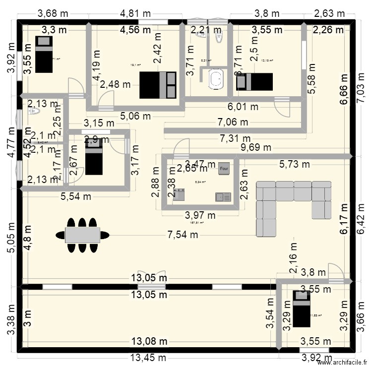 maison 1. Plan de 9 pièces et 257 m2