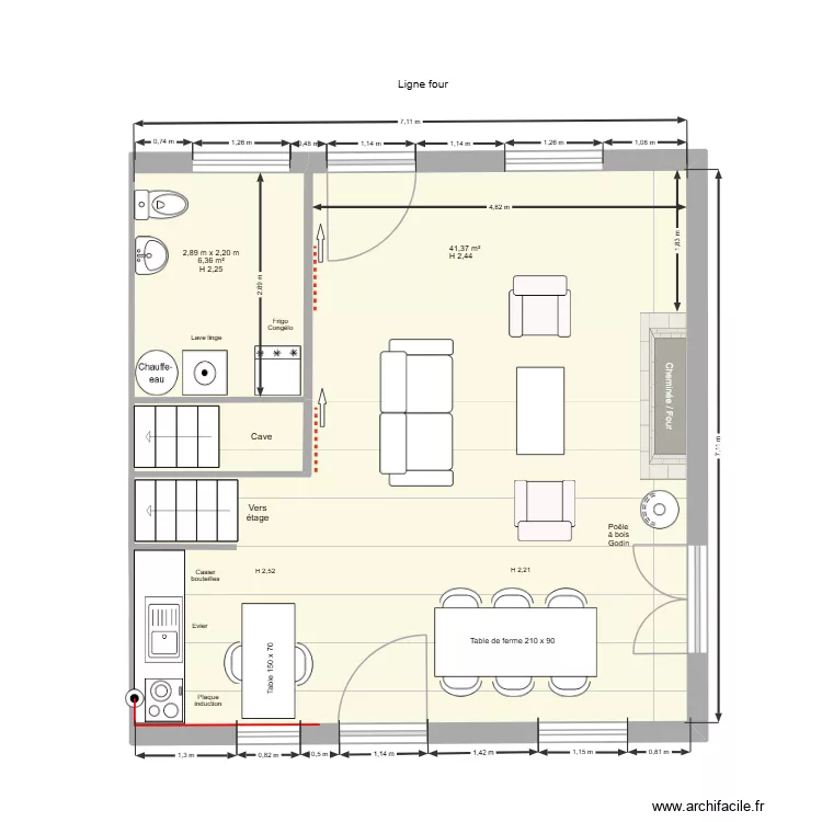 Ligne four 0. Plan de 1 pièce et 50 m²