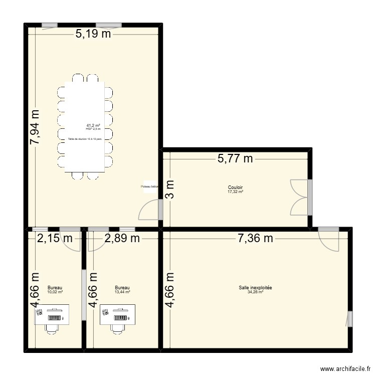 Salle réunion. Plan de 5 pièces et 116 m2